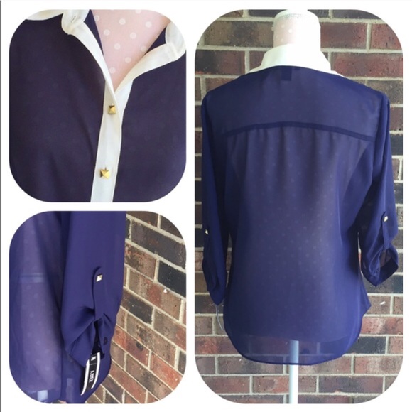 A. Byer Navy Bottom Tie Blouse Size L S12 - Picture 2 of 3